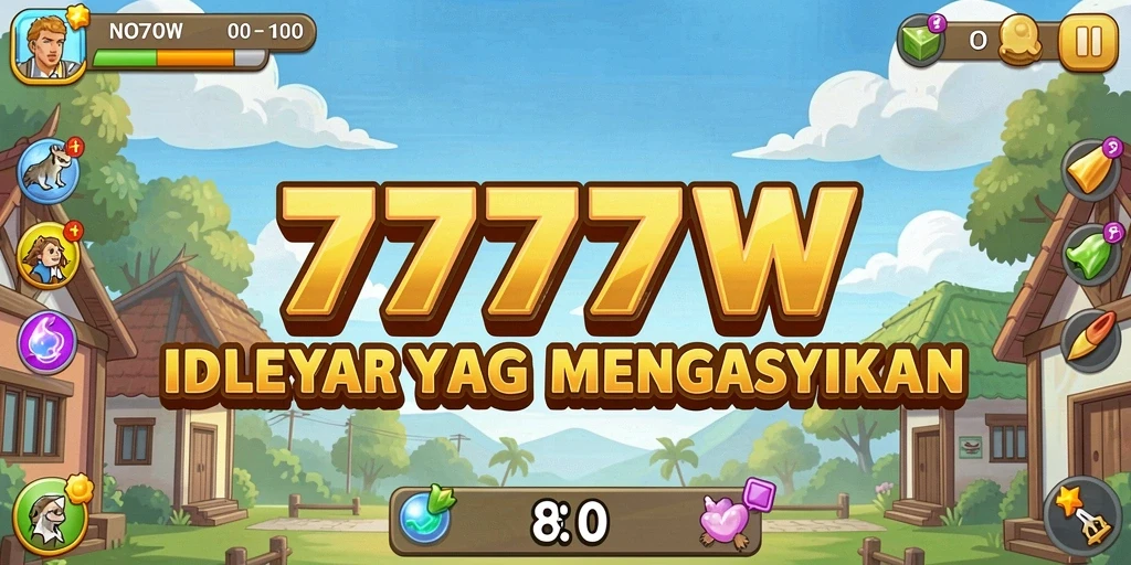 Tangkapan layar utama gameplay <strong>7777W</strong> menampilkan karakter yang berkembang dalam suasana santai.