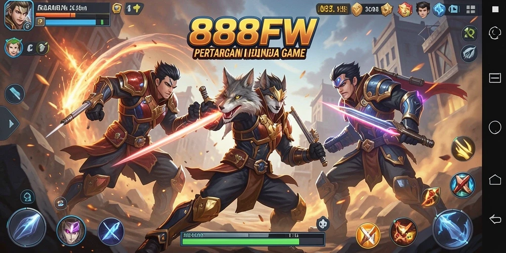 Screenshot permainan 888FW menampilkan aksi pertarungan yang intens.