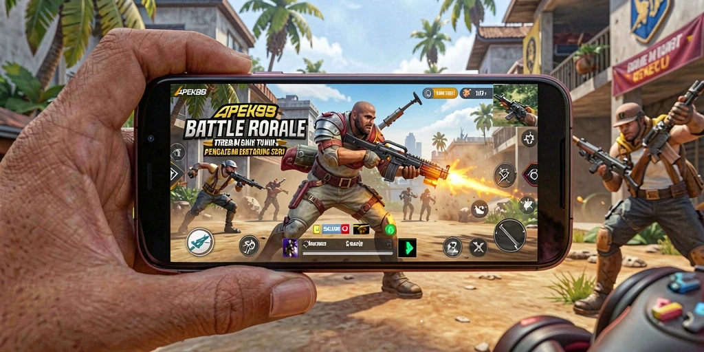 Screenshot utama APEK88 menampilkan aksi mendebarkan dalam gameplay Battle Royale.
