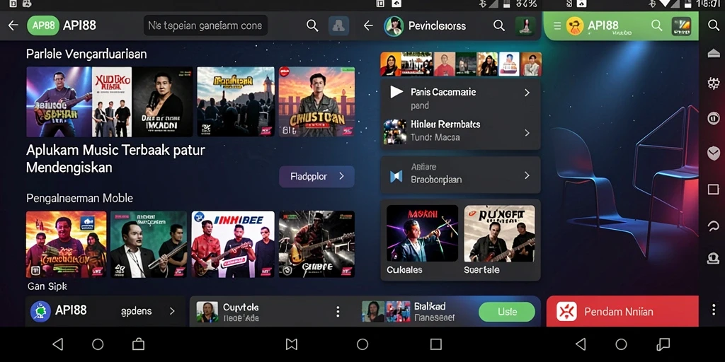 Tampilan antarmuka aplikasi API88 dengan fitur musik interaktif.
