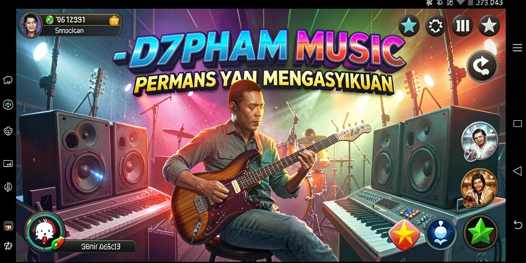 Screenshot gameplay D73 menampilkan keseruan bermain musik secara interaktif.