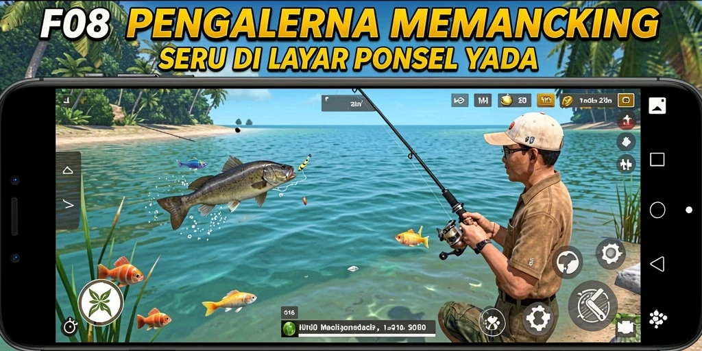 Tangkapan besar dalam game F08 saat memancing di danau indah.
