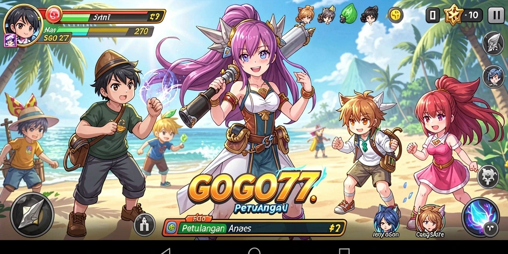 Tangkapan layar gameplay <strong>GOGO77</strong> menampilkan karakter animasi beraksi dalam pertempuran.