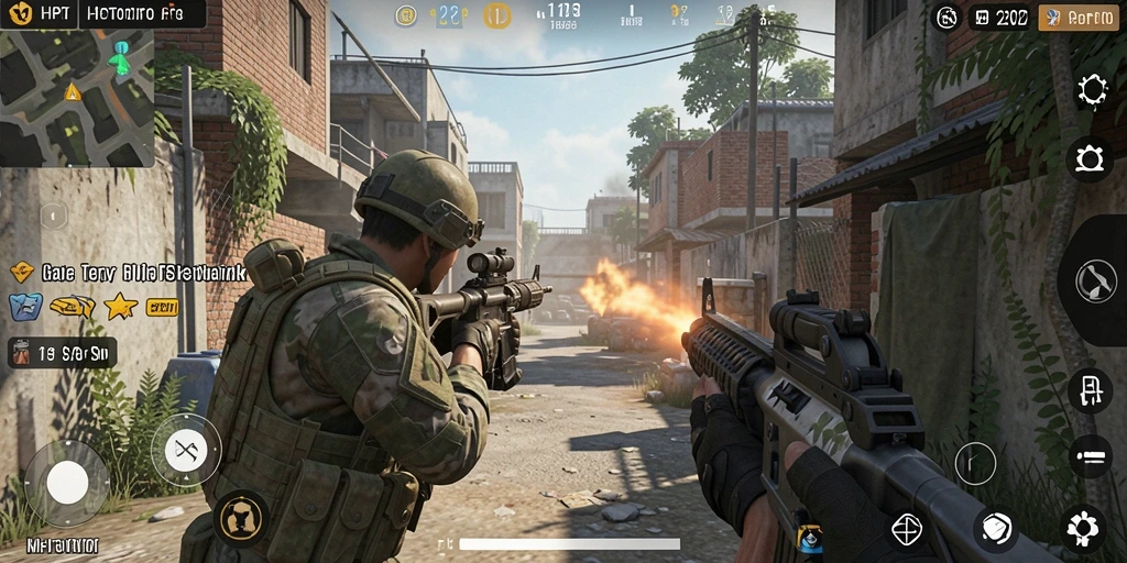 Screenshot HPTOTO menampilkan aksi tembak-menembak yang intens dalam game FPS.
