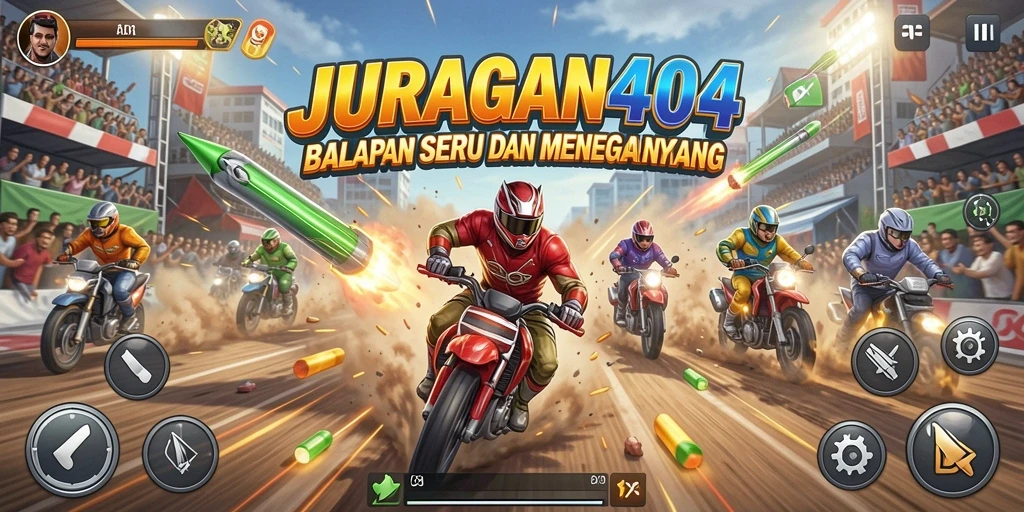 Gameplay menegangkan di lintasan balap JURAGAN404.