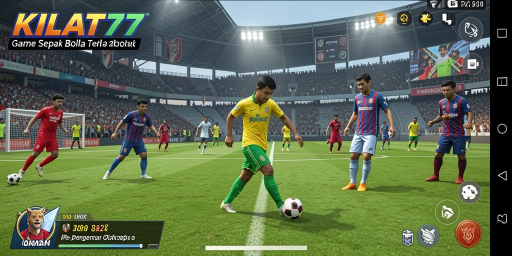 Screenshot gameplay KILAT77 menampilkan aksi sepak bola yang menegangkan.