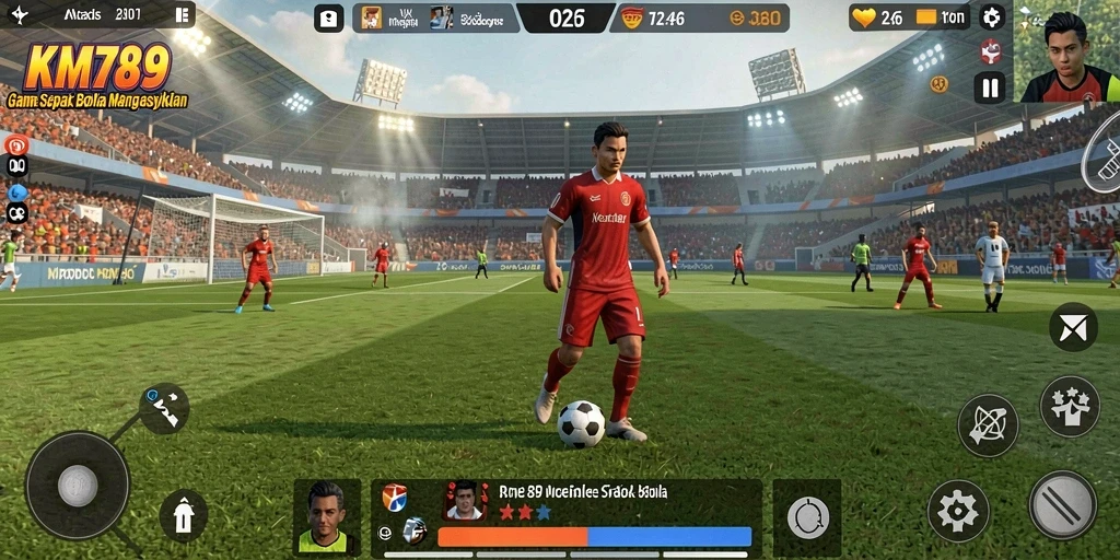 Tampilan gameplay KM789 yang menegangkan dalam pertandingan sepak bola.