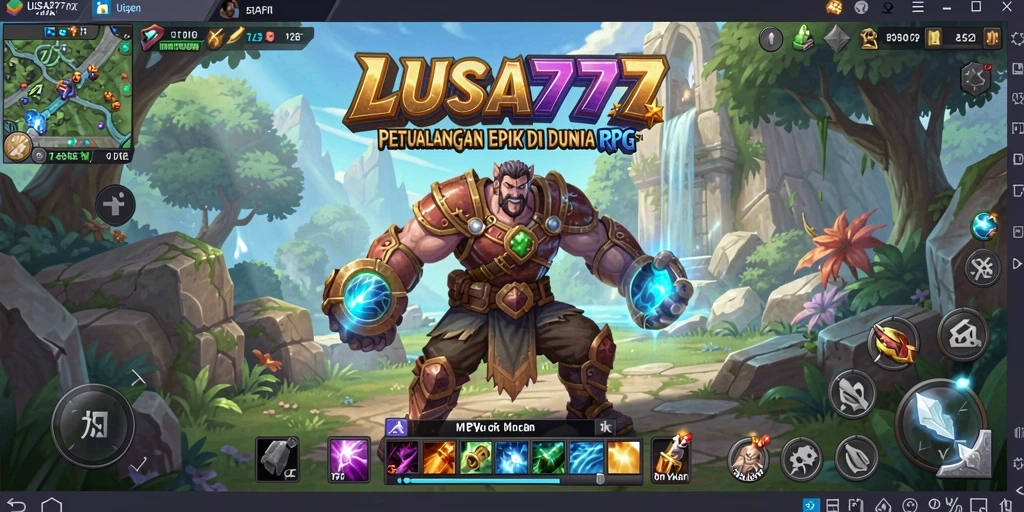 Tangkapan layar utama LUSA777 menampilkan aksi pertarungan RPG yang seru.