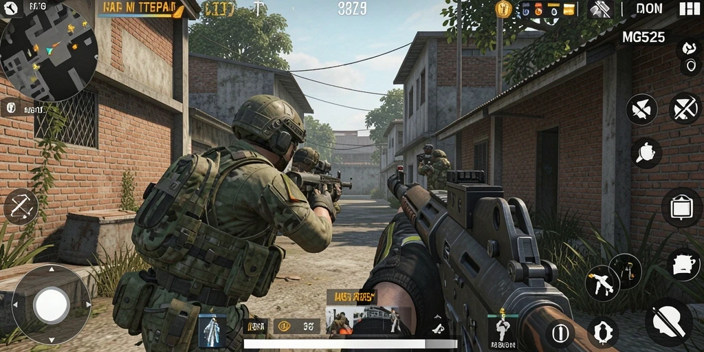 Screenshot MG525 menampilkan aksi seru dalam pertempuran FPS yang mendebarkan.