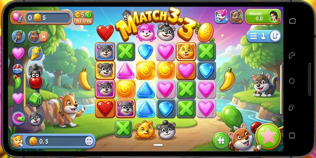 Tampilan menarik dari gameplay seru MPOID Match-3.