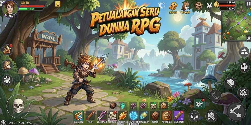 Screenshot gameplay OKJK menampilkan pertarungan epik dalam dunia RPG.