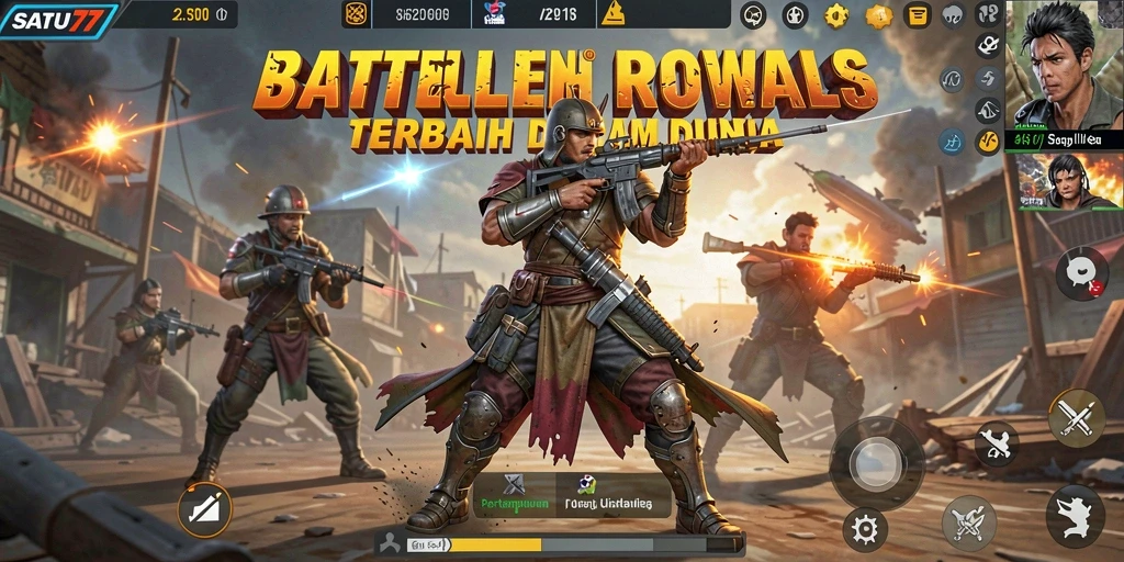 Gameplay seru dan menarik dalam SATU77 bertema Battle Royale.