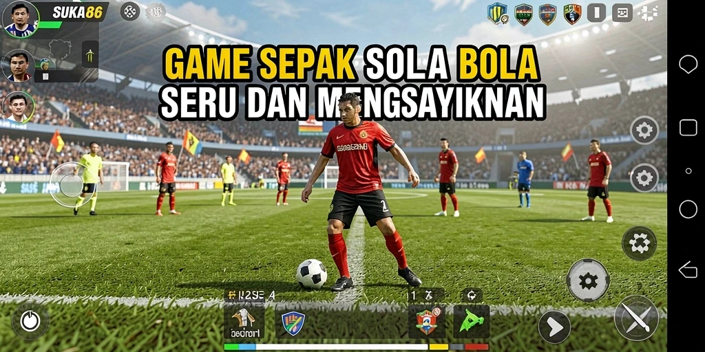 Screenshot gameplay SUKA86 yang menunjukkan pertandingan sepak bola yang seru.