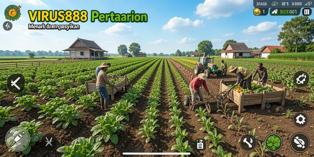 Tampilan gameplay <strong>VIRUS88</strong> menunjukkan aktivitas bertani yang seru.