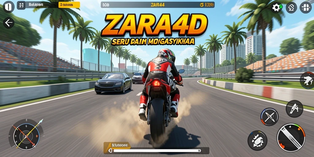 Screenshot gameplay ZARA4D menampilkan aksi balapan motor yang epik.