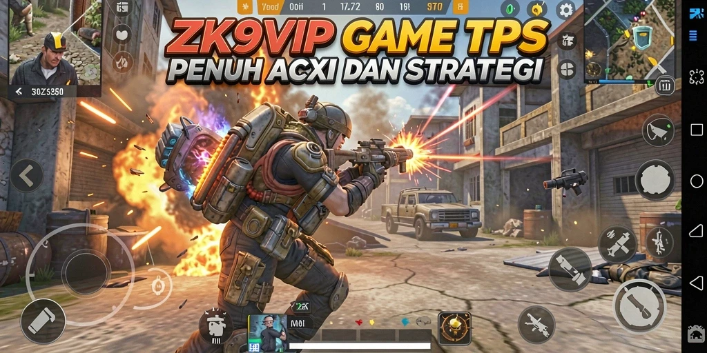 Screenshot gameplay ZK9VIP menampilkan pertempuran TPS yang intens.
